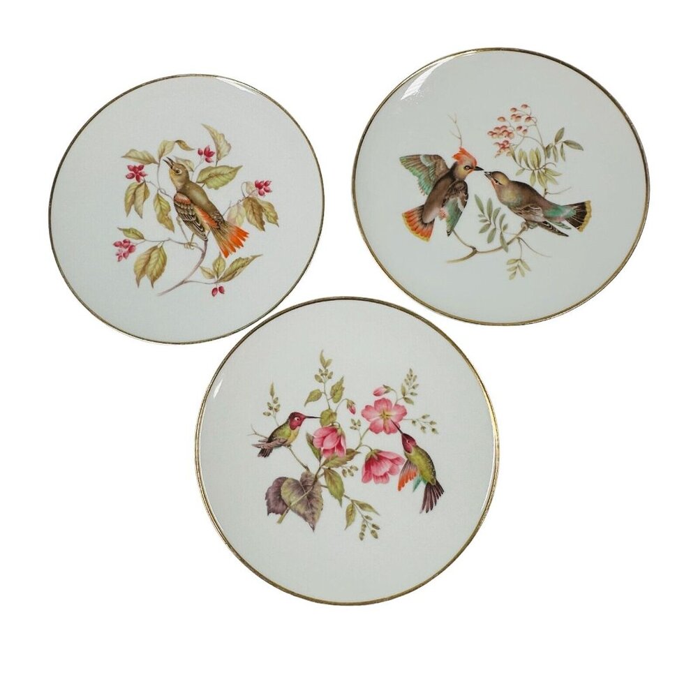 Bavaria Debra Bird Plate Lot of 3 Germany Gold Rim Colorful Birds Flowers